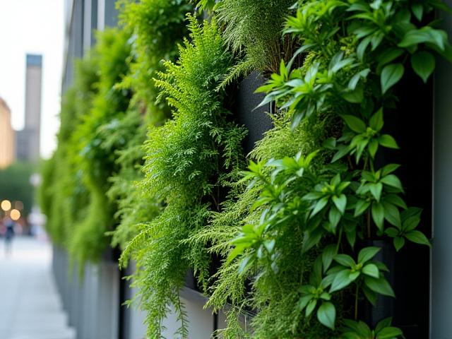 Interlocking modular plant trays creating a dense green wall
